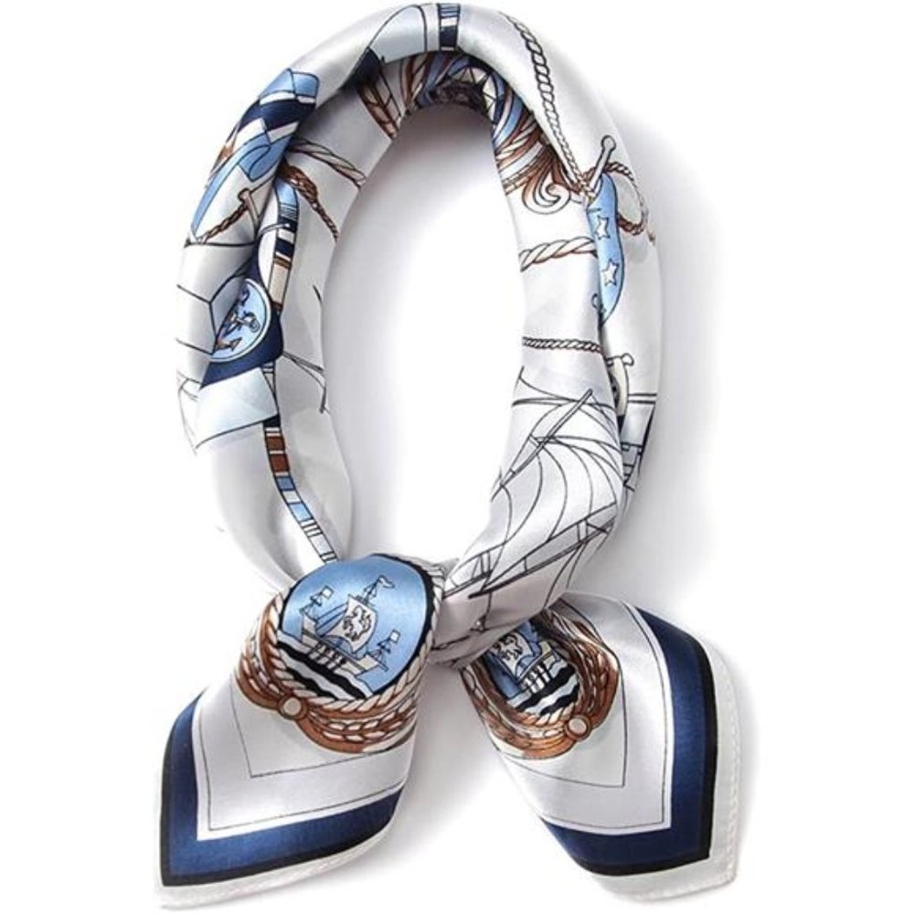 100 Mulberry Silk Scarf Blue  White